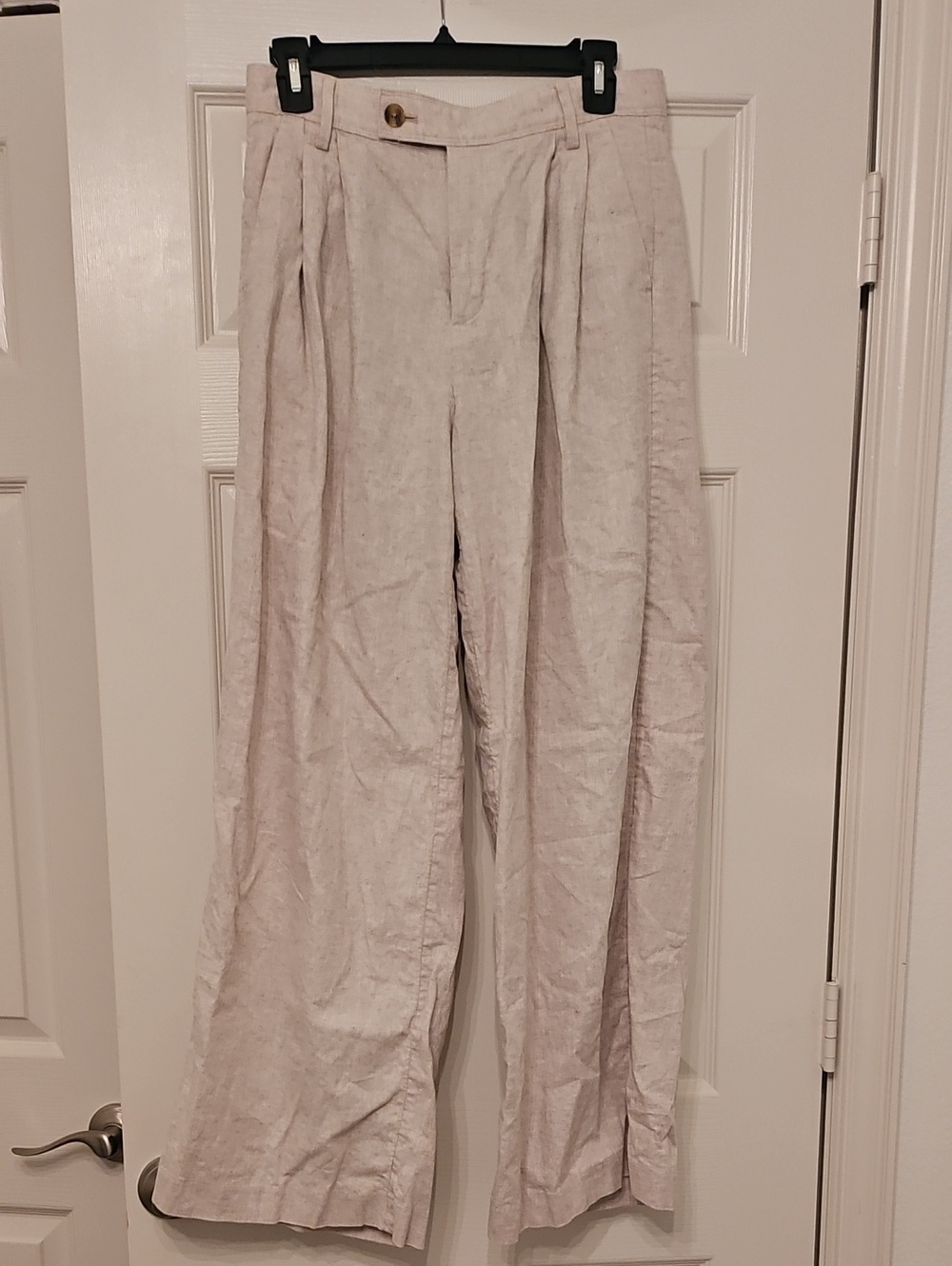 Banana Republic Neutral Wide-Leg Linen-Blend Pants